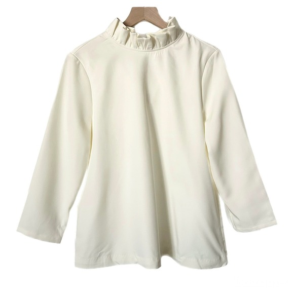 Tuckernuck Ivory White Faye Blouse Ruffle Mock Neck Back Tie Size Medium - Picture 2 of 5